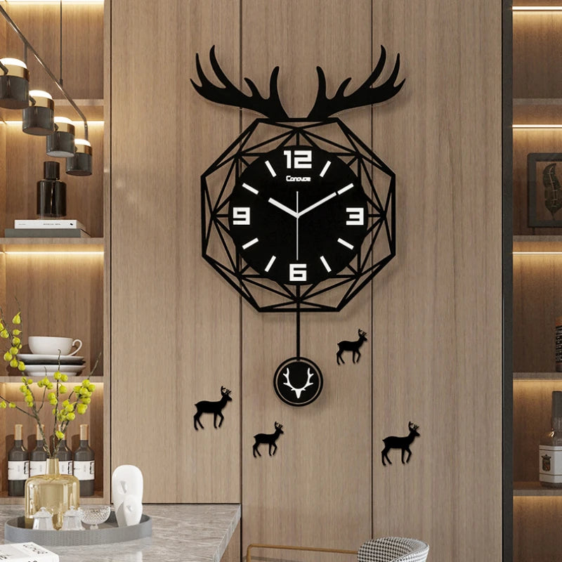 Luxury Creative Deer Head Wall Clocks Living Room