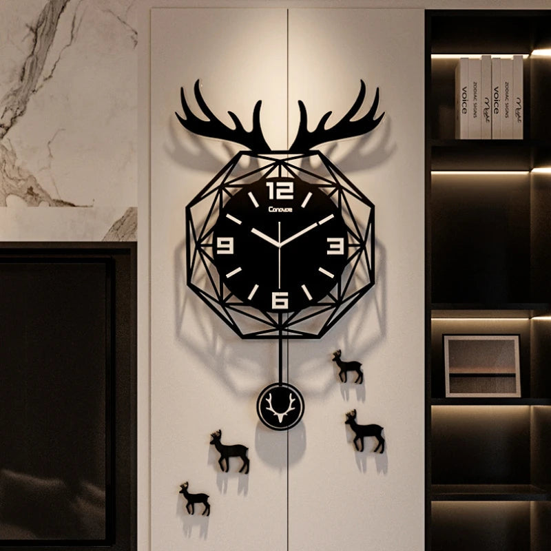 Luxury Creative Deer Head Wall Clocks Living Room