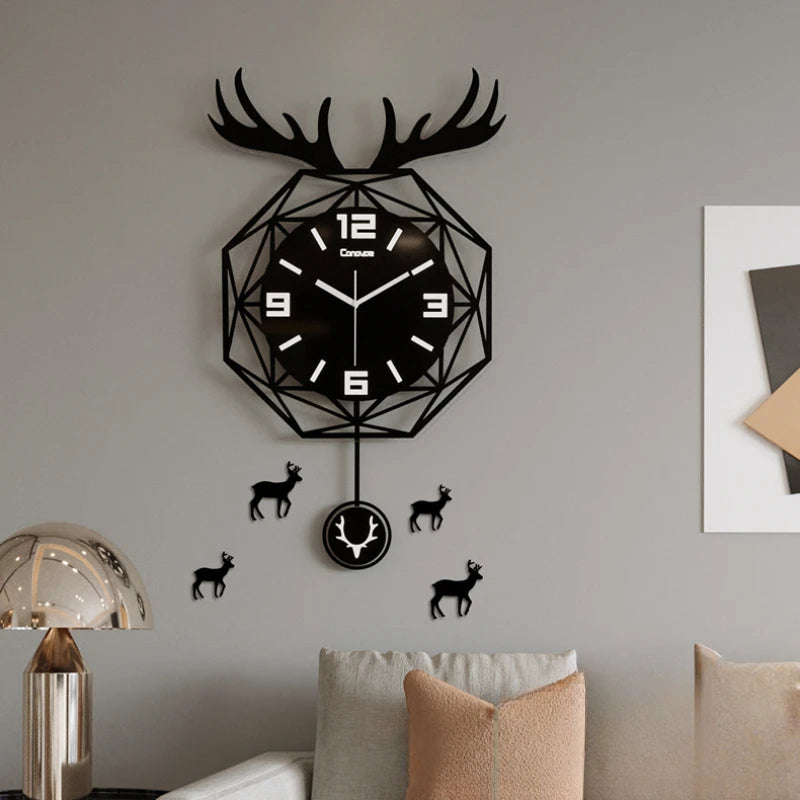 Luxury Creative Deer Head Wall Clocks Living Room